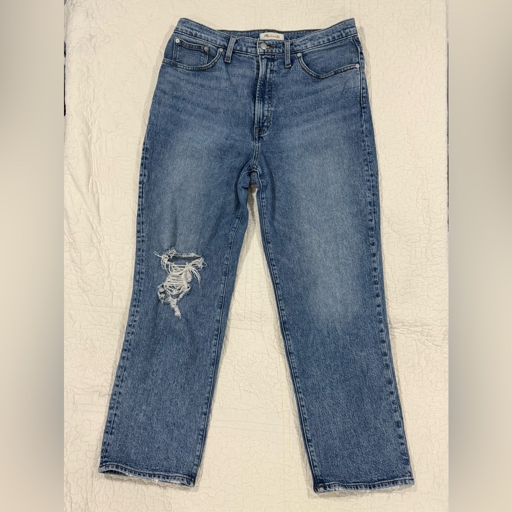 Madewell Womens Distressed Straight-Leg Blue Jeans Size 31